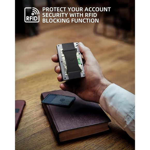 Men Metal Credit Card Holder with Cash Strap Quality Rustproof Black Wallet - Picture 5 of 7